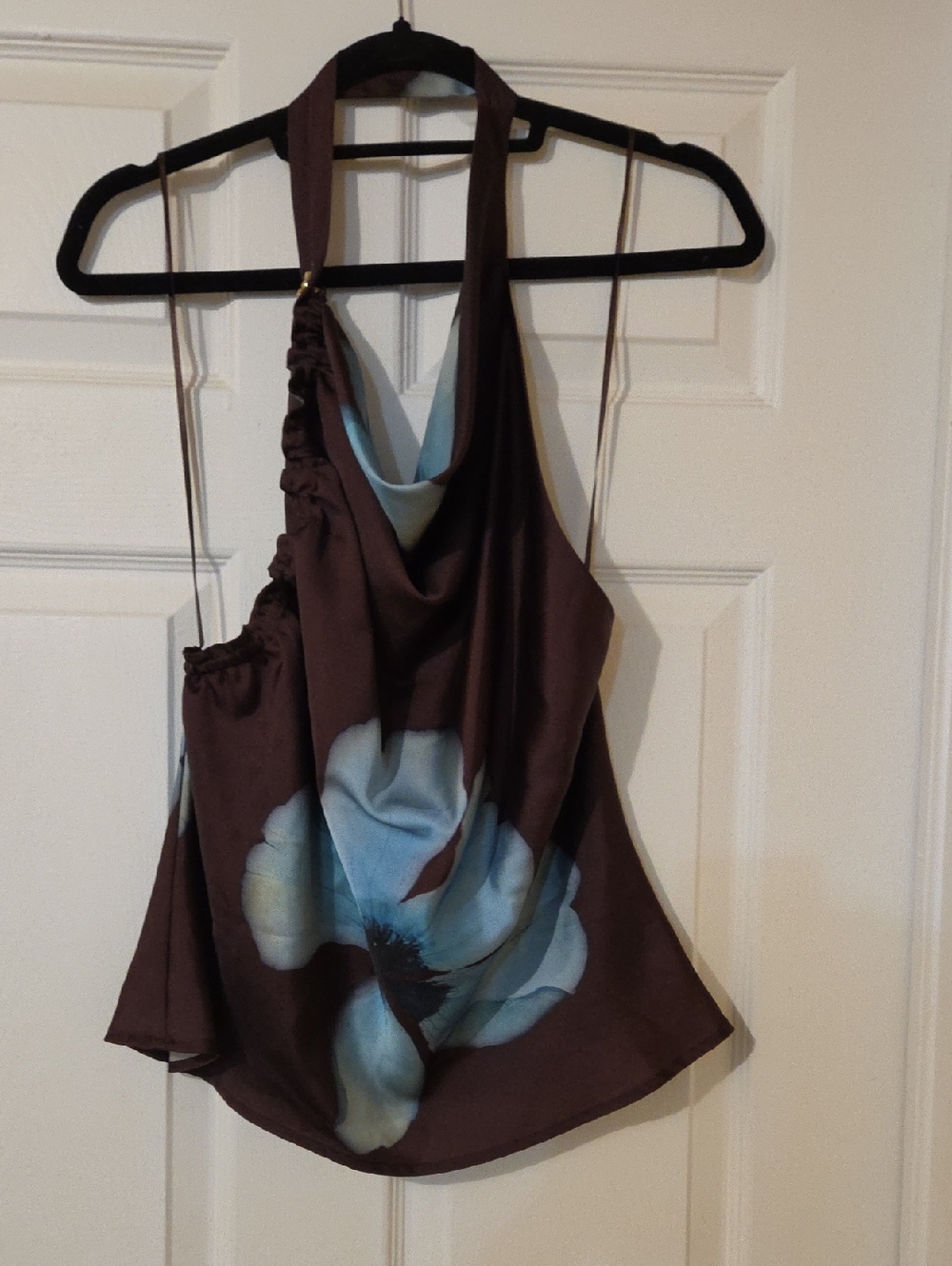 Zara Brown Halter Camisole with Light Blue Floral Detail